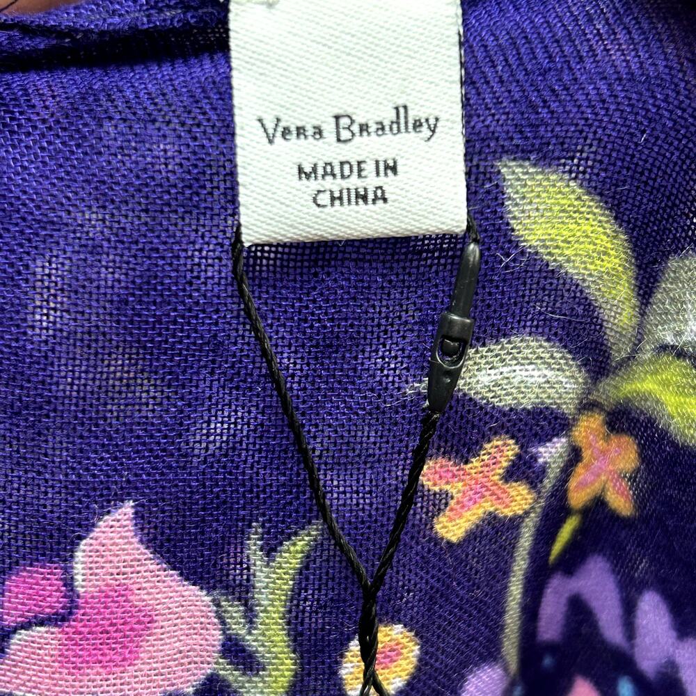 NWT Vera Bradley Purple Paisley Floral Scarf Fringe Rayon Bird Print Lightweight - Picture 3 of 17